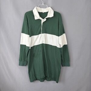 AYR Rugy Shirt Dress Womens XL Green Cotton Stripe Long Sleeve Preppy